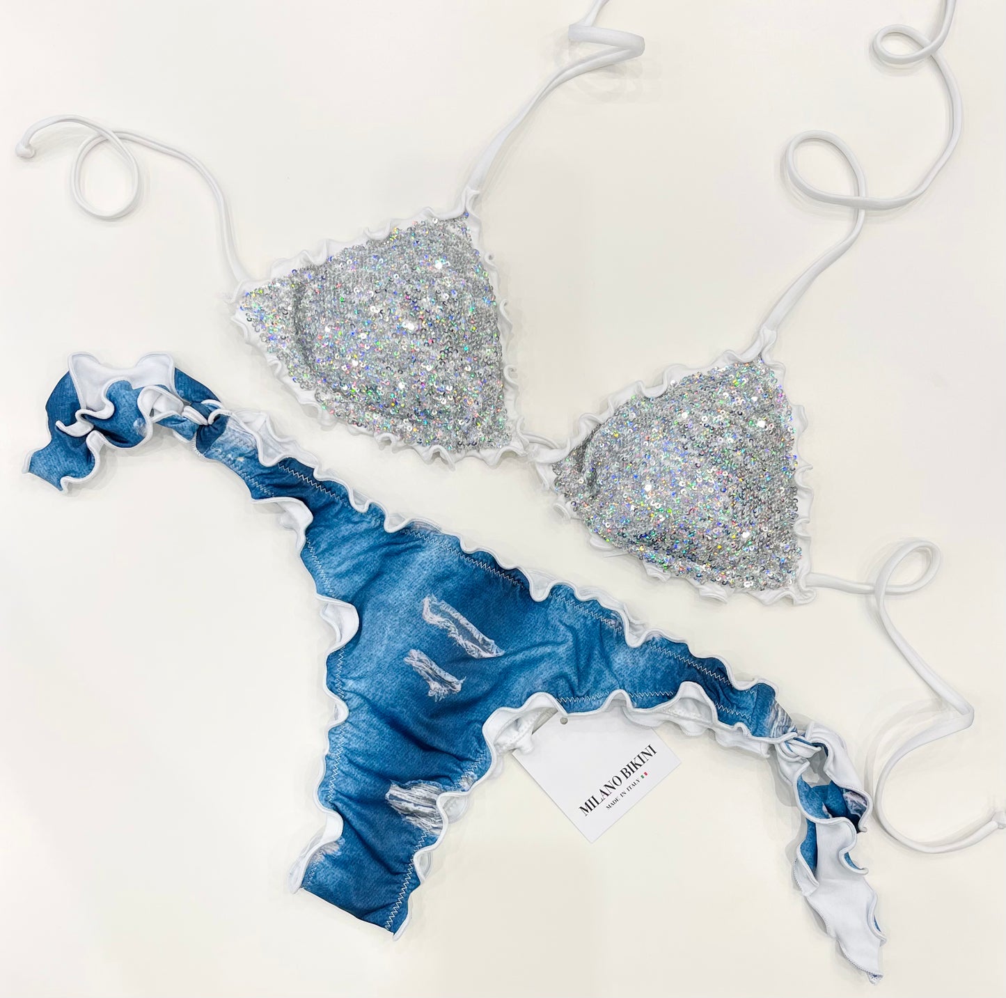 BIKINI TRIANGOLO PAILLETTES BIANCO JEANS