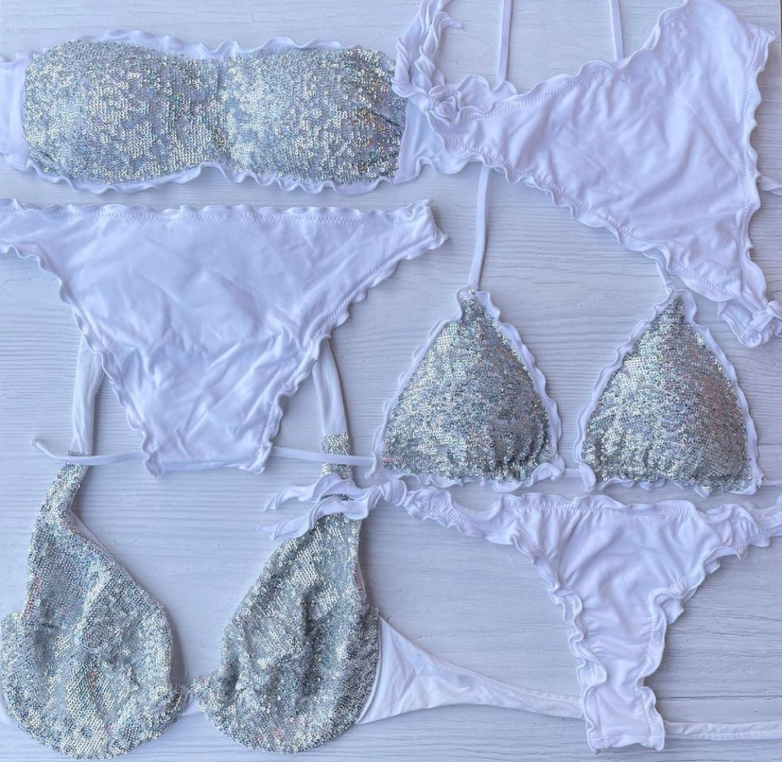 BIKINI TRIANGOLO PAILLETTES BIANCO