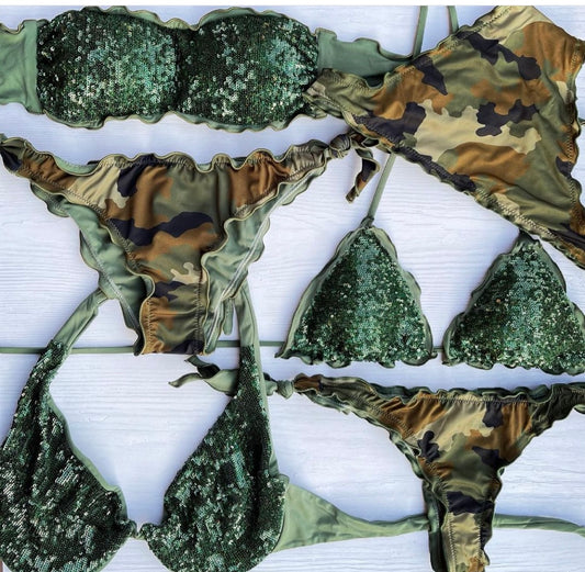 BIKINI TRIANGOLO PAILLETTES MILITARE